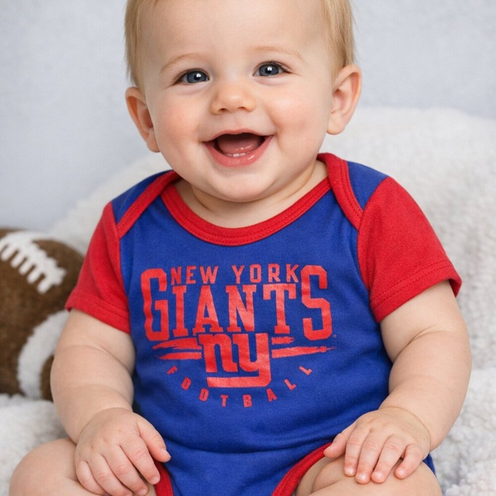NFL New York Giants Baby Bodysuit 3-6 Months Team Apparel Blue Red Short Sleeve